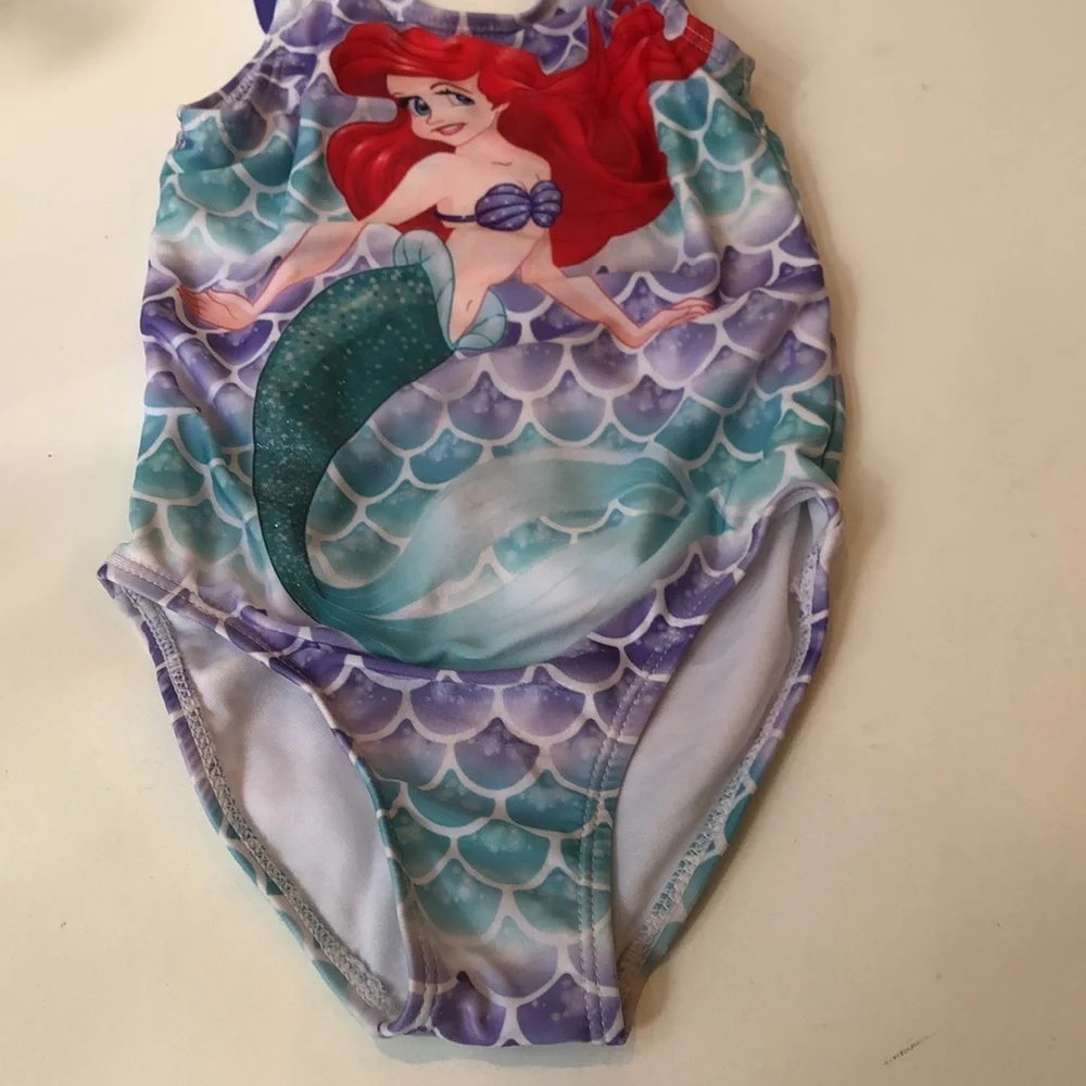 Disney Princess Ariel Mermaid Purple Teal Swimsuit Little Girls XS